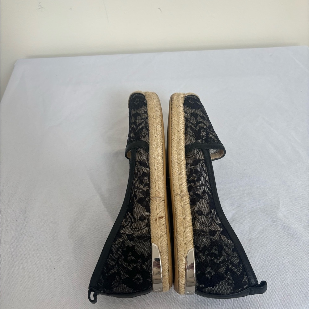 Stuart Weitzman Meshuga Black Flroal Lace Espadrille Flats Womens size 7 - Picture 3 of 11